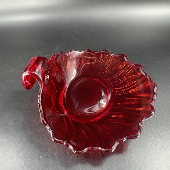 Vintage Viking Ruby Red Glass Leaf Shaped Dish Trinket Dish Small Plate VTG - Picture 14 of 16